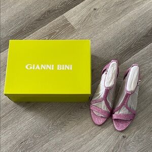 Gianni Bini Pink Glitter T-Strap Heels
